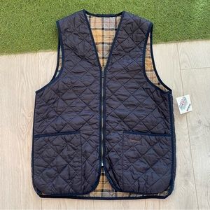 Barbour Vest Quilted, reversible, insulated.  Navy Blue / tartan flannel plaid
